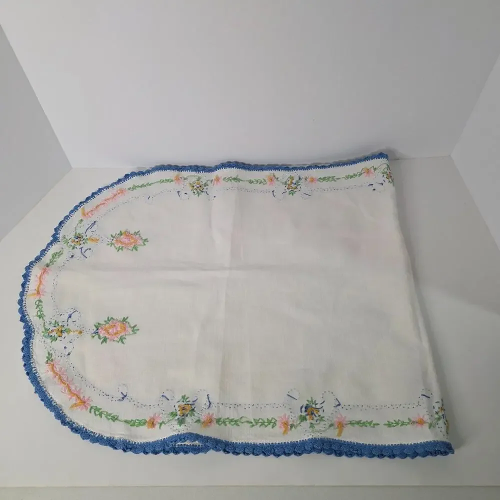 Vintage Embroidered Dresser Scarves Table Runners Lot of 2 Crochet Trim